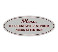 Signs ByLITA Panneau ovale « Please Let Us Know If Restroom Needs Attention » (gris clair/bordeaux) - Taille M