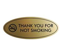 Signs ByLITA Panneau ovale « Thank You For Not Smoking » - Doré brossé - Grand format