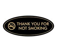 Signs ByLITA Panneau ovale « Thank You For Not Smoking » (noir doré) - Taille moyenne