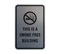 Signs ByLITA Panneau rond « This is a smoke free building » avec ruban adhésif, se monte sur n'importe quelle surface, résistant aux intempéries, utilisation en intérieur/extérieur (argent brossé) -