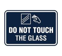 Signs ByLITA Plaque classique encadrée « Do Not Touch The Glass » (bleu marine/blanc) - Grand format