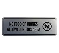 Signs ByLITA Plaque de porte ou de mur en plastique ABS durable avec inscription « No Food or Drinks Allowed in This Area » - Gravure au laser - Installation facile - Design élégant (argent brossé) -