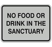 Signs ByLITA Plaque de porte ou de mur encadrée classique en plastique ABS durable avec inscription « No food or drink in the sancary » - Gravure au laser - Installation facile - Design élégant - Gris