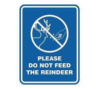 Signs ByLITA Portrait rond en plastique ABS avec inscription « Please Do Not Feed the Reindeer » - Gravure au laser - Installation facile - Design élégant - Bleu - Taille L