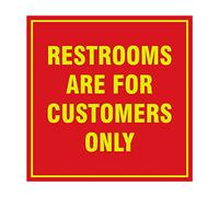 Signs ByLITA Square Restrooms are for Customers Only Panneau avec ruban adhésif, se fixe sur n'importe quelle surface, résistant aux intempéries, utilisation intérieure/extérieure (rouge/jaune) - Taille M