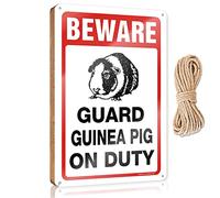 Signs For Bathroom Beware! Guard Guinea Pig On Duty Panneau en bois pour décoration de maison ou chambre d'adolescent (15 x 28 cm)