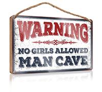 Signs For Bathroom Warning! Man Cave No Girls Allowed Panneau en bois pour décoration d'intérieur ou chambre d'adolescent (23 x 35 cm)