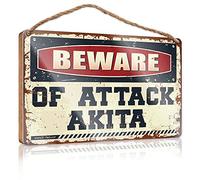 Signs For Front Door Panneau en bois Beware Of Attack Akita | Panneau de toilettes amusant pour décoration de salle de bain (15 x 28 cm)