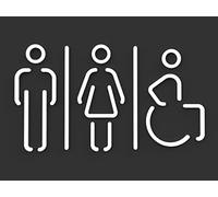 Signs - Pictogrammes en relief, minces, autocollants. Symboles de bain homme femme handicapée (15 cm) - Panneaux sanitaires SA151 (3 figures au choix, Blanc)