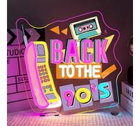 SIGNSHIP Back To The 90's Neon Led,Rétro Lettre Lumineuse Dimmable pour Décoration,Fête Années 90 Neon Mural,Néon Led pour Bar,Salle d'Arcade Rétro,Magasin Vintage,Anniversaire