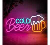 SIGNSHIP Cold Beer Neon Led, Bière Led Neon Dimmable, Bière Enseigne Lumineuse pour Décoration Murale, Lampe Néon USB Décoration pour Bars,Tavernes,Clubs,Fêtes