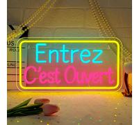 SIGNSHIP Enseigne Lumineuse Entrez Cest Ouvert,Neon Led Ouvert Lampe Néon Multicolore,Suspendu Lettrage Open Néon Led,Interrupteur Dimmable 6 Niveaux USB pour Magasin,Café,Restaurant,Supermarché