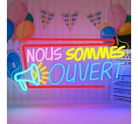 SIGNSHIP Enseigne Lumineuse NOUS SOMMES OUVERT,Neon Led Ouvert Lampe Néon Multicolore,Suspendu Lettrage Open Néon Led,Interrupteur Dimmable 6 Niveaux USB pour