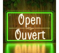 SIGNSHIP Enseigne Lumineuse Open Ouvert,Neon Led Ouvert Lampe Néon Blanc Chaud Vert,Suspendu Lettrage Open Néon Led,Interrupteur Dimmable 6 Niveaux USB pour