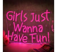 SIGNSHIP Girls Just Wanna Have Fun Neon Led, Fille Led Neon Dimmable Rose, Girls Chambre Enseigne Lumineuse pour Décoration Murale, Lampe Néon USB pour Dortoir, Anniversaire,Chambre Fille