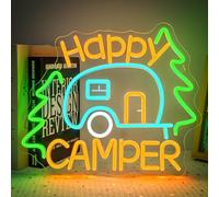 SIGNSHIP Happy Camper Neon Led, Camping Lettre Lumineuse Dimmable, Heureux Campeur Neon Mural, Néon Led Pour Camping Car,Pique Niques,Bivouac,Terrain de Camp,Terrasse,Jardin,Cadeaux