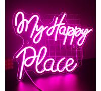 SIGNSHIP my happy place Néon LED néon pour la décoration murale, lettre USB néon grande acrylique pour la décoration murale dans la Chambre Salle de jeu Bar décoration de fête
