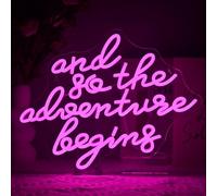 SIGNSHIP Panneau néon « And So the Adventure Begins » - Rose - Panneau LED pour décoration murale - Inscription LED - Panneaux camping-car - Lumière - Cadeau diplôme - Panneau néon - Cadeaux filles