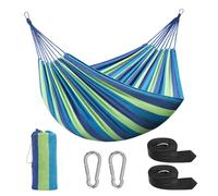 Signstek Portable Hamac en Coton (230 x 150 cm), Capacit De Charge Jusqu 300 kg pour Patio Yard Garden 2 Personnes Camping en Plein Air Garden Beach Travel Hamac en Toile (Bleu)