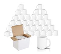 Signzworld Ensemble de 48 Tasses Blanches de Sublimation Tasses à café Mugs à Sublimation en Céramique avec Boites Grande Poignée 325 ml