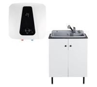 SIGO - Kit chauffe-eau instantané, chauffe-eau électronique compact avec armoire de salle de bains, robinetterie de lavabo et distributeur, bureau, atelier, maison de vacances, magasin - 10 L