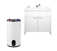 SIGO - Kit chauffe-eau instantané, chauffe-eau électronique compact avec armoire de salle de bains, robinetterie de lavabo et distributeur, bureau, atelier, maison de vacances, magasin - 10 L