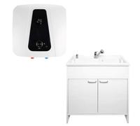 SIGO - Kit chauffe-eau instantané, chauffe-eau électronique compact avec armoire de salle de bains, robinetterie de lavabo et distributeur, bureau, atelier, maison de vacances, magasin - 10 L