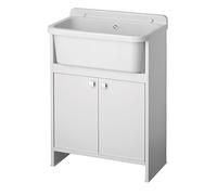 SIGO Lavabo avec Meuble Bas et Batterie - Évier avec évier - Évier Blanc 2 Portes 55x35x78 cm Évier Complet - Meuble lavabo - Armoire de Jardin - Cuisine extérieure - Buanderie