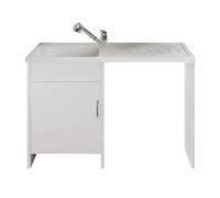 SIGO - Set de lavabo Domestique, avec Robinet, avec Bec extractible, lavabo en polypropylène, avec Machine à Laver, 109 x 88,5 x 60 cm, Couleur : Blanc
