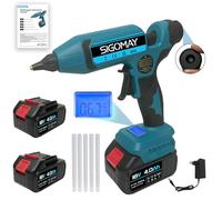 SIGOMAY Pistolet à Colle Chaude Sans Fil 110W, Kit avec 2x 4.0Ah Batteries, Écran LCD Affichage Température & Batterie, Fonction Mémoire, 100-200°C Réglable, Compatible avec Batterie Makita 18V