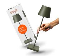 SIGOR Nuindie 2.0 Lampe de table LED à intensité variable pour l'intérieur et l'extérieur, IP54, protection contre les éclaboussures, hauteur 38 cm, rechargeable avec USB-C, autonomie de 12 h, vert