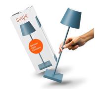 SIGOR Nuindie 2.0 Lampe de table LED à intensité variable pour l'intérieur et l'extérieur, IP54, protection contre les éclaboussures, hauteur 38 cm, rechargeable avec USB-C, autonomie de 12 h, bleu
