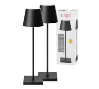 SIGOR Nuindie 2.0 - Lot de 2 lampes de table LED à intensité variable - Pour l'intérieur et l'extérieur - Protection contre les éclaboussures IP54 - Hauteur : 38 cm - Rechargeable avec USB-C - Durée