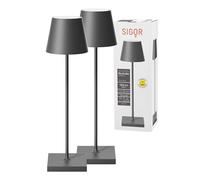 SIGOR Nuindie 2.0 - Lot de 2 lampes de table LED à intensité variable - Pour l'intérieur et l'extérieur - Protection contre les éclaboussures IP54 - Hauteur 38 cm - Rechargeable avec USB-C - Durée