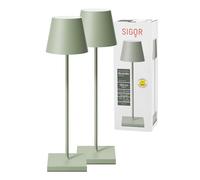 SIGOR Nuindie 2.0 - Lot de 2 lampes de table LED à intensité variable - Pour l'intérieur et l'extérieur - Protection IP54 contre les éclaboussures - Hauteur 38 cm - Rechargeable avec USB-C - Durée