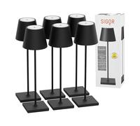 SIGOR Nuindie 2.0 - Lot de 6 lampes de table LED à intensité variable - Pour l'intérieur et l'extérieur - Protection contre les projections d'eau IP54 - Hauteur 38 cm - Rechargeable avec USB-C - Durée