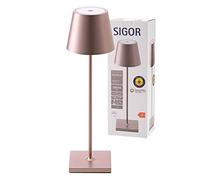 SIGOR Nuindie - Lampe de table avec batterie à LED variable pour l’intérieur et l’extérieur, hauteur 38 cm, rechargeable par Easy-Connect, 24 h de durée de luminosité, Or rose