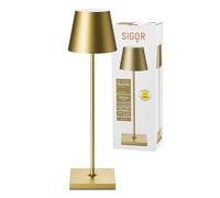 SIGOR Nuindie - Lampe de table avec batterie à LED variable pour l’intérieur et l’extérieur, hauteur 38 cm, rechargeable par Easy-Connect, 24 h de durée de luminosité, Or nacré