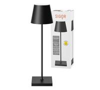 SIGOR Nuindie Lampe de table LED à intensité variable pour l'intérieur et l'extérieur, IP54, étanche aux éclaboussures, hauteur 38 cm, rechargeable avec USB-C, autonomie de 12 h, noir nuit, 4545001