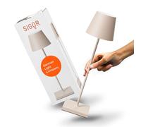 SIGOR Nuindie Lampe de table LED à intensité variable pour l'intérieur et l'extérieur, IP54, étanche aux éclaboussures, hauteur 38 cm, rechargeable avec USB-C, autonomie de 12 h, beige clair, 4545301