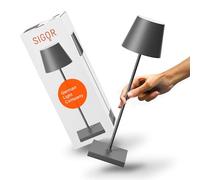 SIGOR Nuindie Lampe de table LED à intensité variable pour l'intérieur et l'extérieur, IP54, étanche aux éclaboussures, hauteur 38 cm, rechargeable avec USB-C, autonomie de 12 h, gris graphite