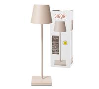 SIGOR Nuindie Lampe de table LED à intensité variable pour l'intérieur et l'extérieur, IP54, étanche aux éclaboussures, hauteur 38 cm, rechargeable avec USB-C, autonomie de 12 h, beige clair, 4545301
