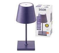 SIGOR Nuindie Mini - Lampe de table avec batterie à LED variable pour l’intérieur et l’extérieur, hauteur 25 cm, rechargeable par Easy-Connect, 24 h de durée de luminosité, Bleu prune