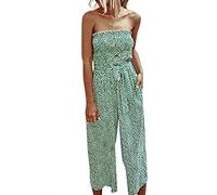 SIGOYI Combinaison bandeau élégante pour femme - Imprimé à pois - Jambe large - Avec boutons - Barboteuse ample avec poches, Vert, XL