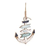 SIGRIS Ancre Murale en Bois MDF, Détendez Vous et proftez,Thème Bord de mer, Bleu et Blanc, H 40 cm