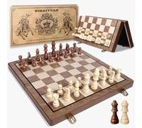 Sihaiyuan Jeu d'échecs en bois magnétique, 38 cm, jeu d'échecs et de dames, échecs de voyage pour adultes et enfants, plateau de rangement pliable