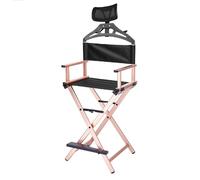 SiHmai Chaise De Tabouret De Maquilleur Pliable Extra Haute, Chaise De Réalisateur Haute Portable avec Appui-Tête, pour Camping, Vanité De Salon De Studio,Rose Gold