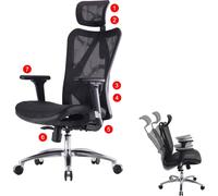 Sihoo chaise de bureau ergonomique charge max. 150kg ~ housse noire, piétement noir