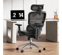 SIHOO Chaise de bureau ergonomique - Chaise de bureau réglable avec soutien lombaire 3D dynamique, dossier en mesh respirant, appuie-tête réglable et accoudoirs en PU pour bureau à domicile - (Noir)