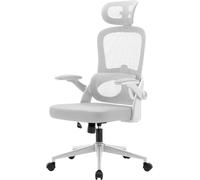 SIHOO M102C Chaise de bureau ergonomique en maille, haut dossier avec accoudoirs 3D, soutien lombaire réglable haut/bas, chaise de travail informatique pivotante, cadre blanc et maille gris clair